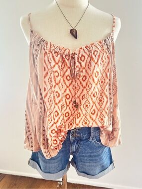 easel Cream & Orange Boho Cold Shoulder Cami Cottagecore Festival Top Large